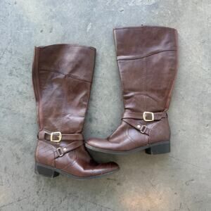 Vintage Y2k Brown Unisa Buckle Leather Riding Knee High Boots 9.5